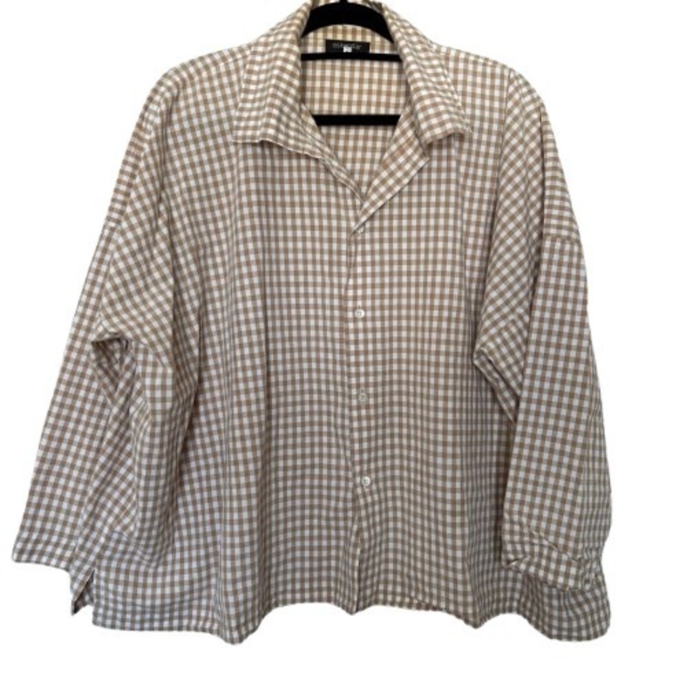 $760 Eskandar Plaid 100% Cotton Button Up Boxy Shirt Blouse Top Women Sz 1 S-M